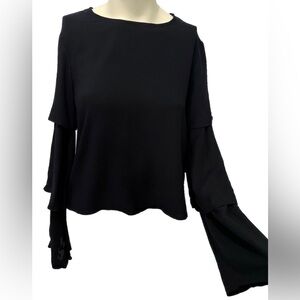 Shore Tiered Sleeve Crop Top Women’s M Long Sleeve 100% Rayon Made In USA EUC